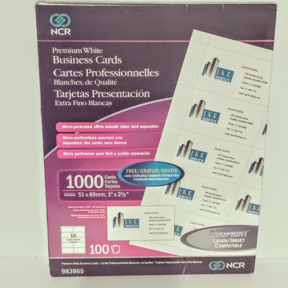 NCR Premium White Business Cards #983965 1" X 2-5/8" inches